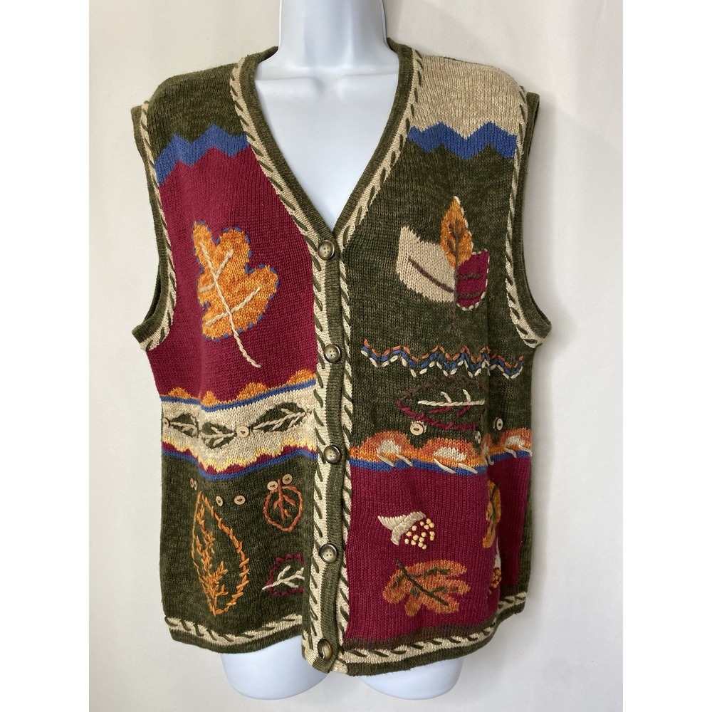 Croft & Barrow Hand Embroidered Fall Sweater Vest Size Large School Teacher Vibe